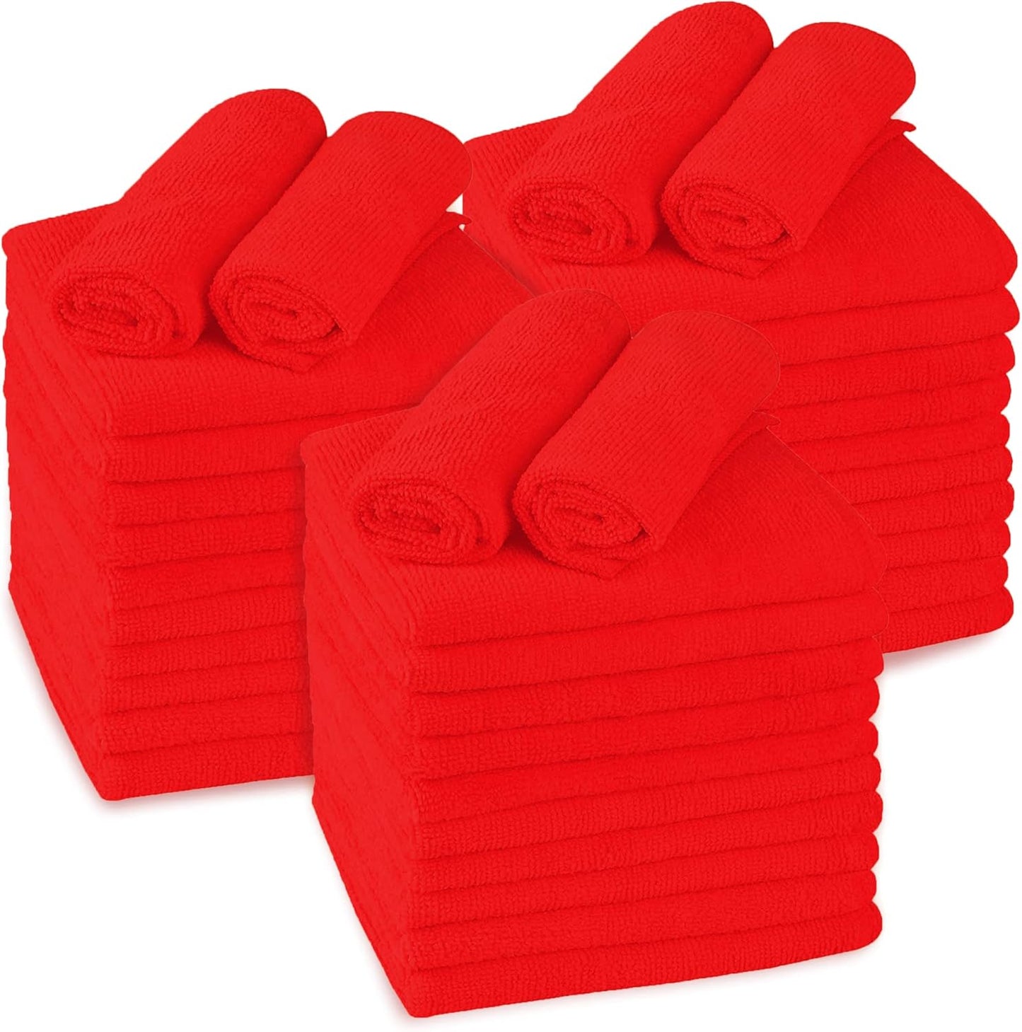 Microfiber Cleaning Towels, 3 Dozen Commercial and Household Bulk Pack, Ultra Soft Plush Wash-Cloths, Micro-fiber Detailing Cleaning Cloths for Car, Household and Commercial (Red, 16" x 16")