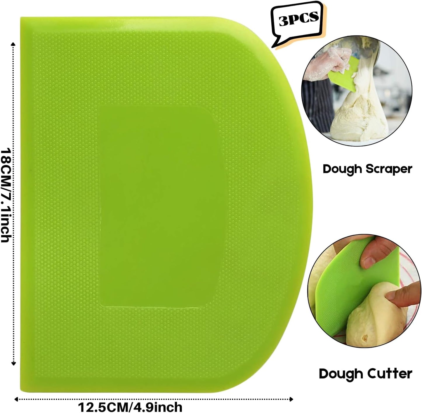 SURDOCA Dough Scraper Bench Scraper - 3P 7.1x4.9" Plastic Flexible Bowl Scraper, Sharp Edge & Angles Cake Scraper. Non-Slip Bakeware Decorating Tools Sculpting & Modeling Tools - Green+Blue+Green