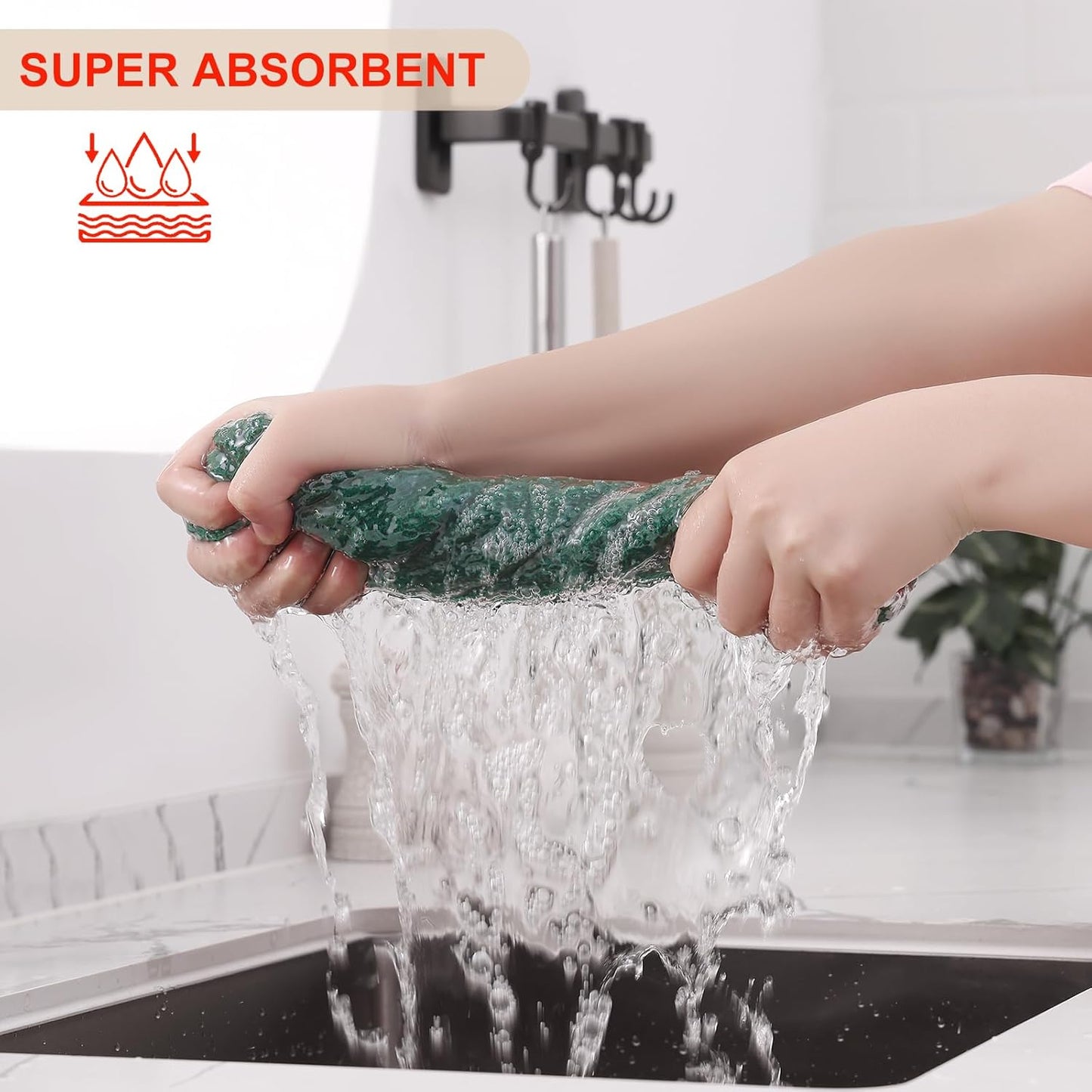 Kitinjoy 100% Cotton Waffle Weave Kitchen Towels, 8-Pack Super Soft and Absorbent Dish Towels for Drying Dishes, Kitchen Hand Towels, 13 in x 28 in, Dark Green