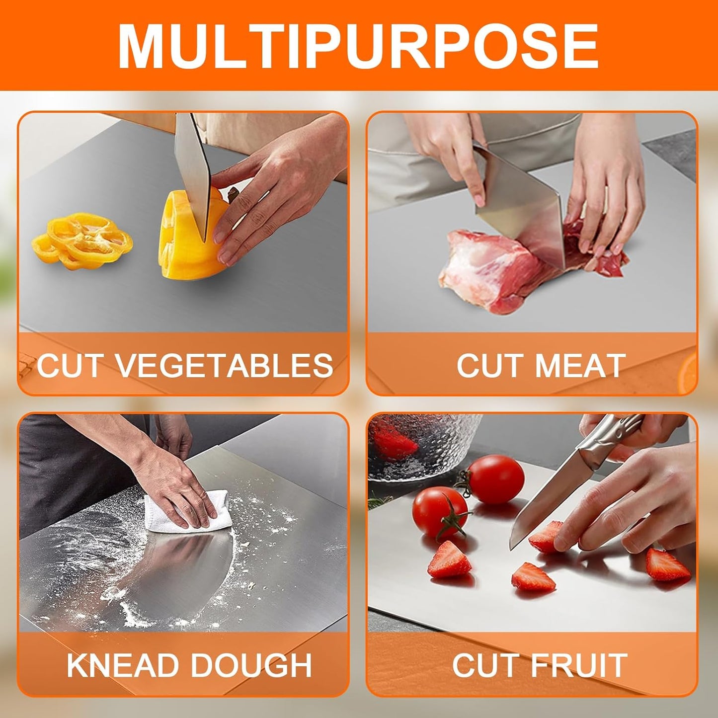 304 Stainless Steel Cutting Board with 2 Pack Non-Slip Mats, Yoposeo Heavy Duty Baking Cutting Chopping Boards for Kitchen, Meat, Fruits, Vegetables, Bread and Baking (23.6" X 15.7"/ 60 X 40cm)