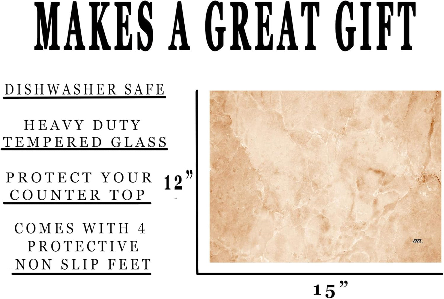 Rogue River Tactical Tan Brown Textured Marble Art Kitchen Glass Cutting Board Modern Decorative Gift Abstract Wavy Contrast Design