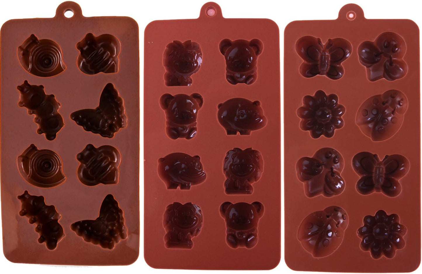 Silicone Molds Non-stick Chocolate Candy Mold,Soap Molds,Silicone Baking mold Making Kit, Set of 3 Forest Theme with Different Shapes Animals,Lovely & Fun for Kids
