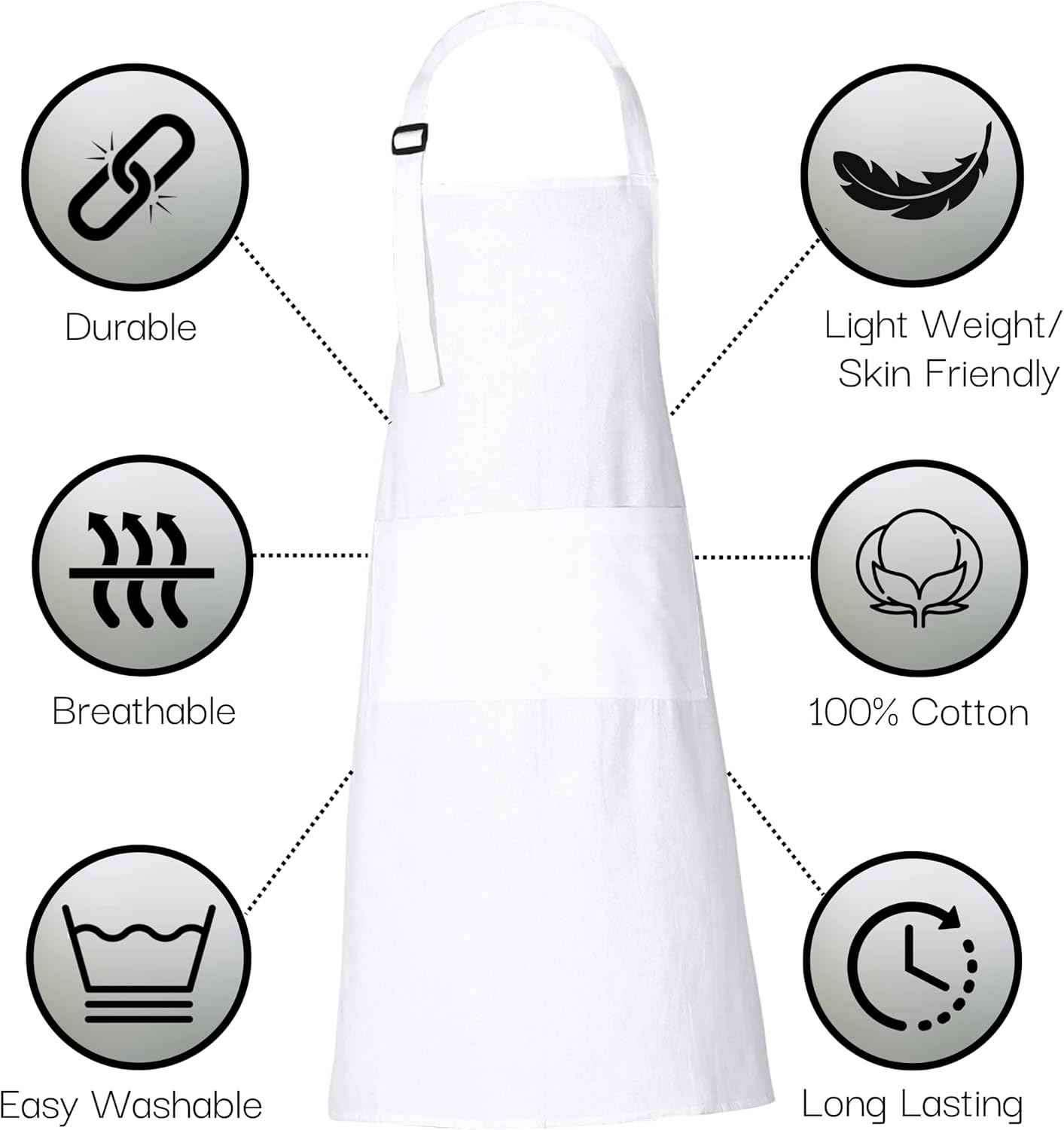 RAJRANG 100% Cotton Cooking Apron with 3 Pockets Kitchen Chef BBQ Adjustable Bib Aprons for Women Men