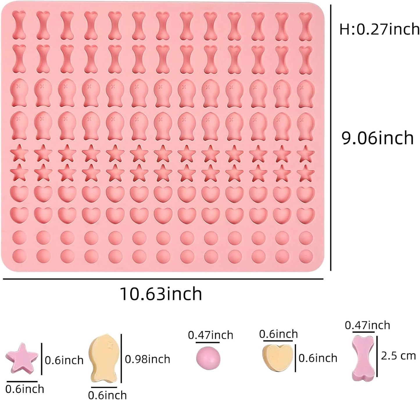 Dog Treat Molds 130 Cavity Mini Silicone Molds Star Heart Bone Fish Roud Shape for Baking Biscuits, Cookie, Candy, Chocolate, Gummy, Cookie
