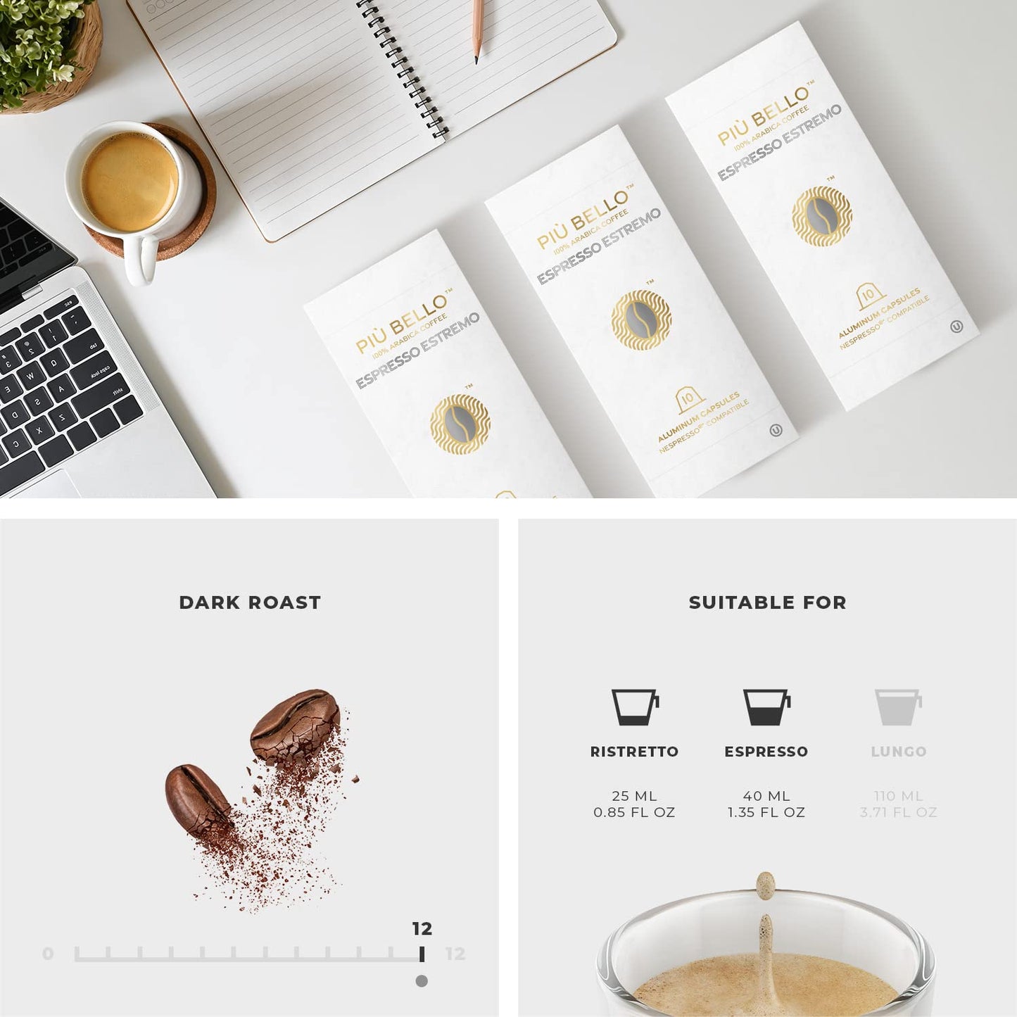 Piu Bello Espresso Estremo Coffee Pods – Espresso Coffee Pods for Nespresso Original Machines – Compatible Capsules Pack – Rich & Balanced Taste – Strong Italian Espresso Flavor – Kosher Certified (60 Count, Single Flavor)