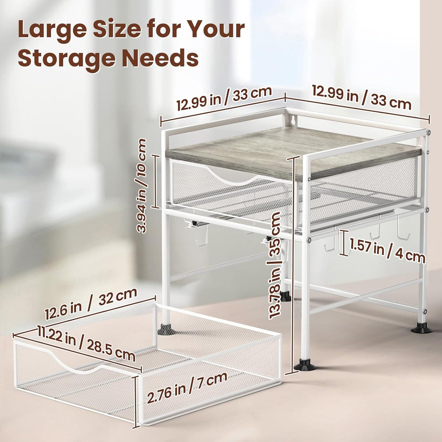 Coffee Bar Organizer Countertop, 2 Tier Mug Cup Holder Stand with 10 Hooks, 60 K Cup Coffee Pod Drawer with Mug Rack, Multifunctional Shelf Organizer for Kitchen, Grey