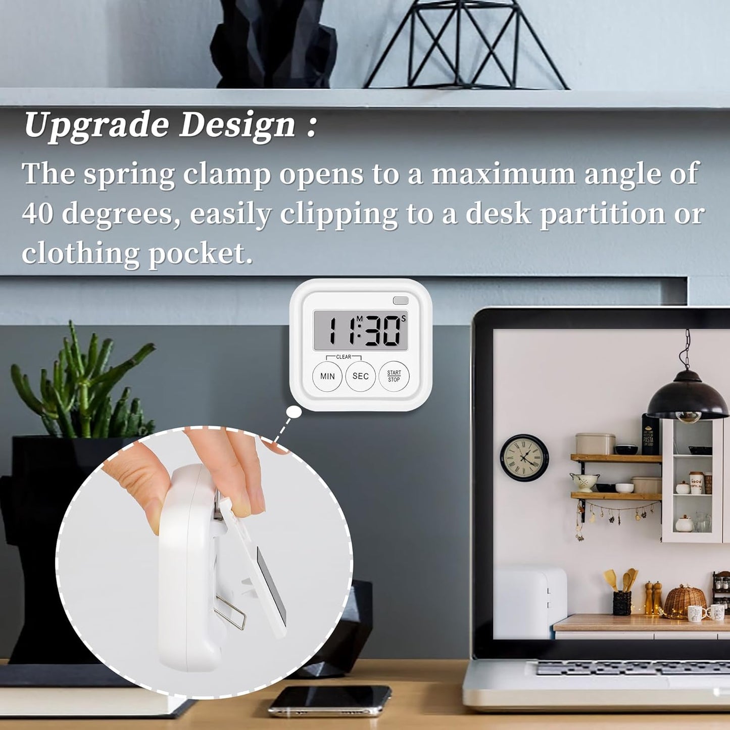 Timer, Kitchen Timers for Cooking Classroom Timer for Kids Teachers Digital Magnetic Timers 2 Pack, White