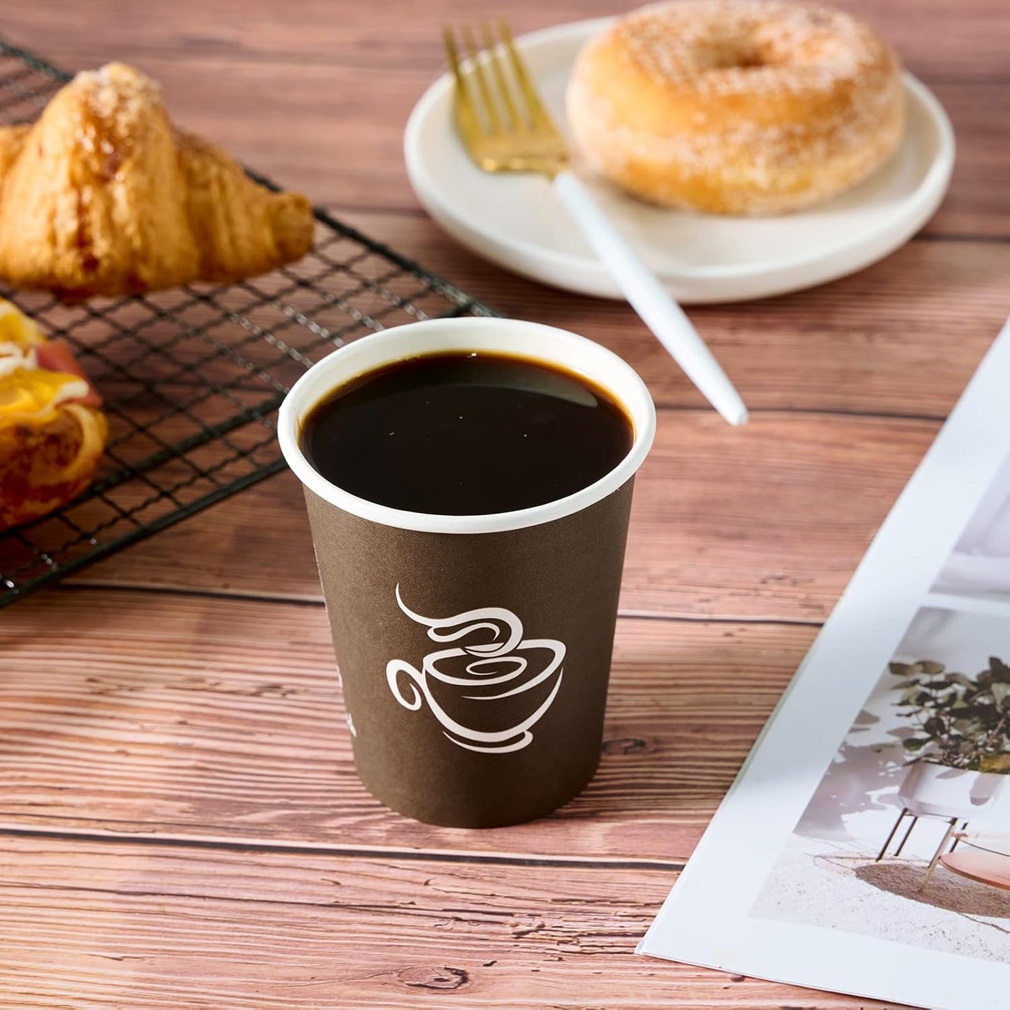 LITOPAK 400 Pack 8 oz Paper Cups, Brown Disposable Hot Coffee Cups for Party, Picnic, Travel, and Events