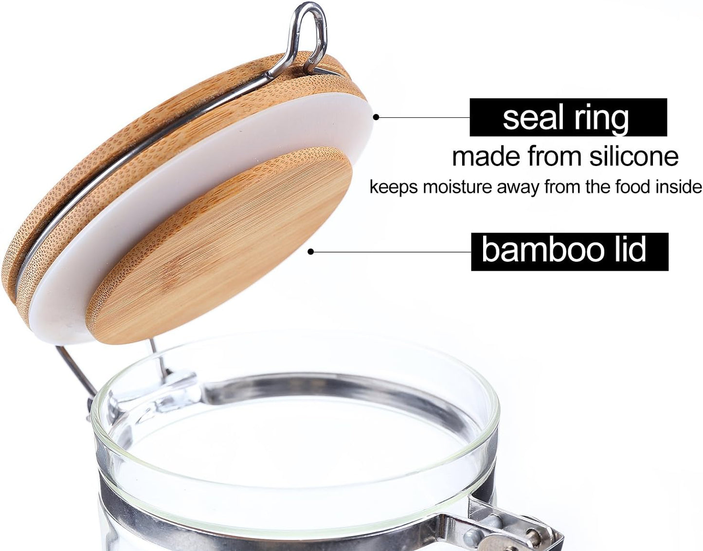 KKC Clear Borosilicate Glass Food Storage Jar Canister Container with Airtight Locking Clamp Bamboo Lid,Coffee Bean,Loose Tea,Nut Container,Sealed Jar Hinged Lid for 16oz Coffee Bean,40 Fluid-oz