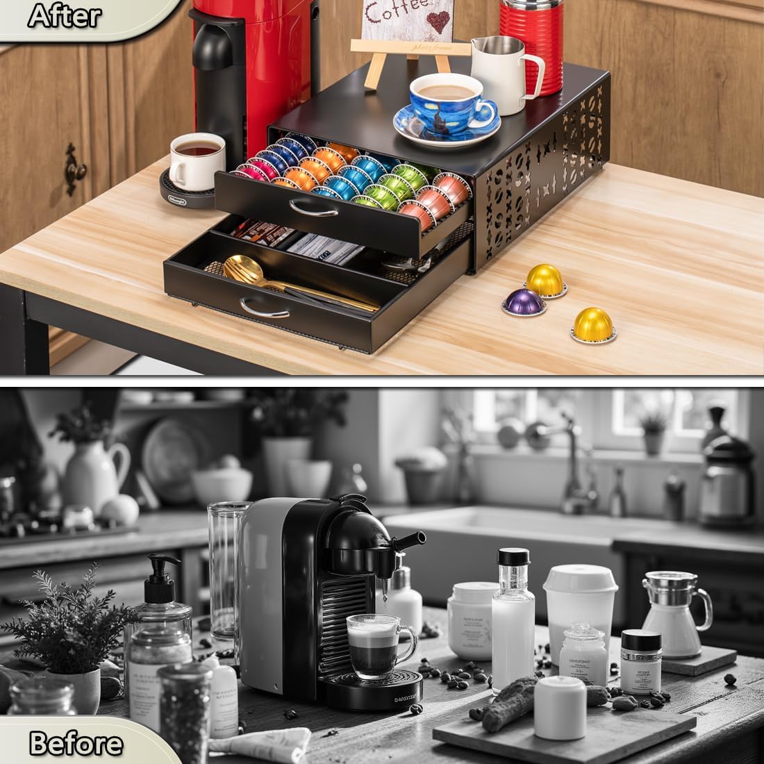 Flagship for Vertuo Pod Holder Coffee Accessories Organizar for Nespresso Pod Storage Large Capacity Fits All Size Coffee Station for Coffee Bar