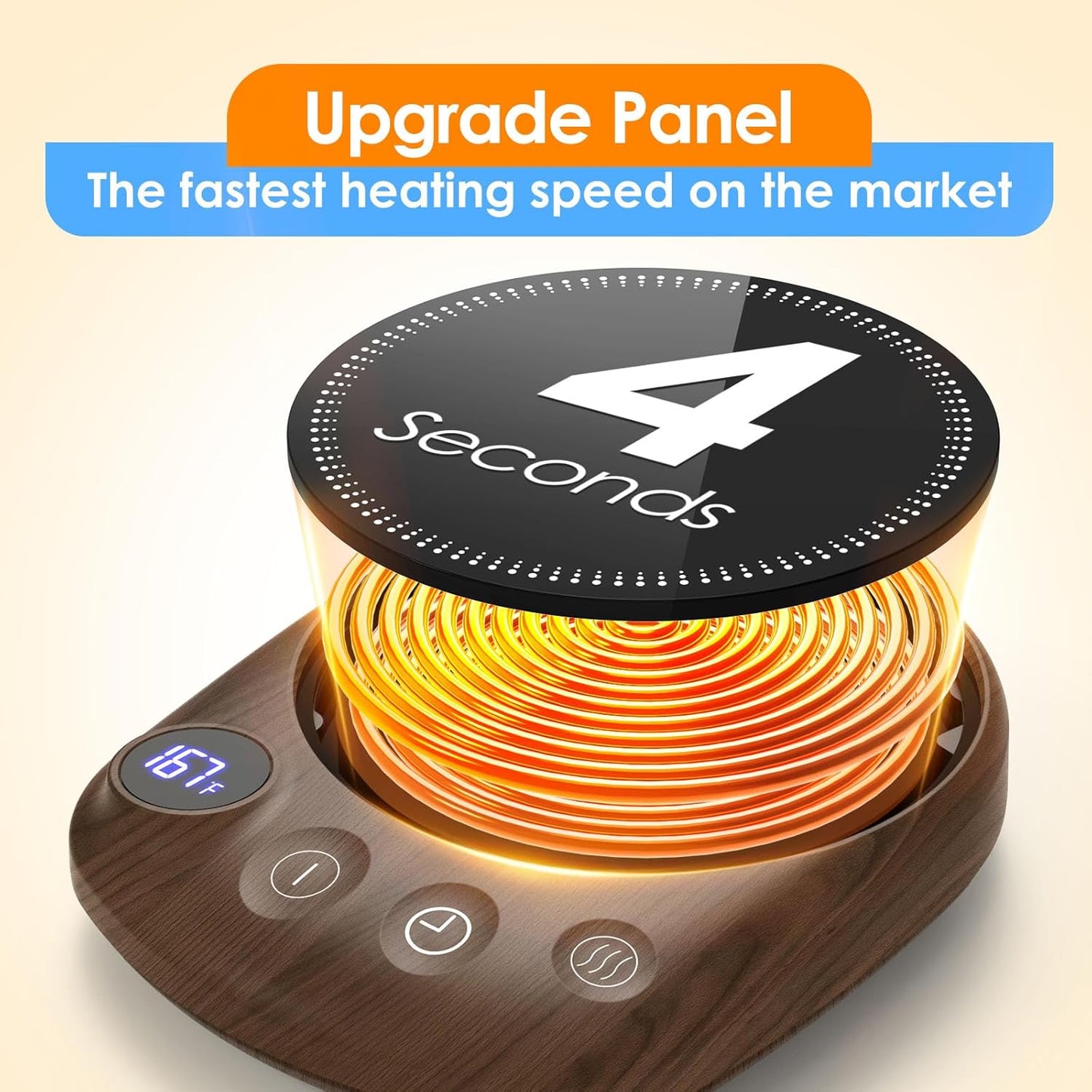 Coffee Mug Warmer - Fastest Heating & Highest Temperature, Coffee Cup Warmer for Desk Auto Shut Off, 4 Temp Settings & 1-12H Timer, Smart Electric Beverage Warmer for Coffee, Tea (Wood)