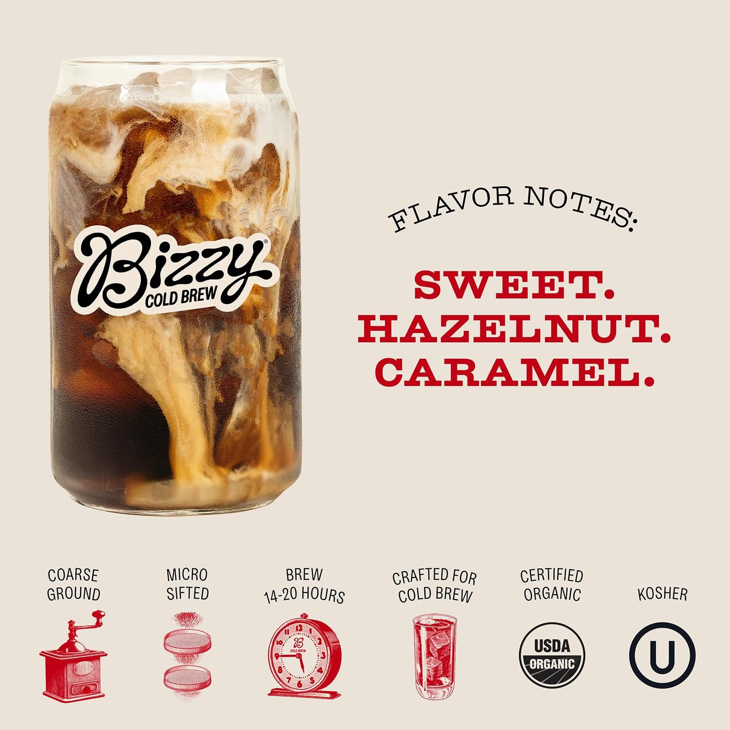 Bizzy Organic Cold Brew Coffee | Smooth & Sweet Blend | Whole Bean Coffee | Medium Roast | 100% Arabica | 5 LB