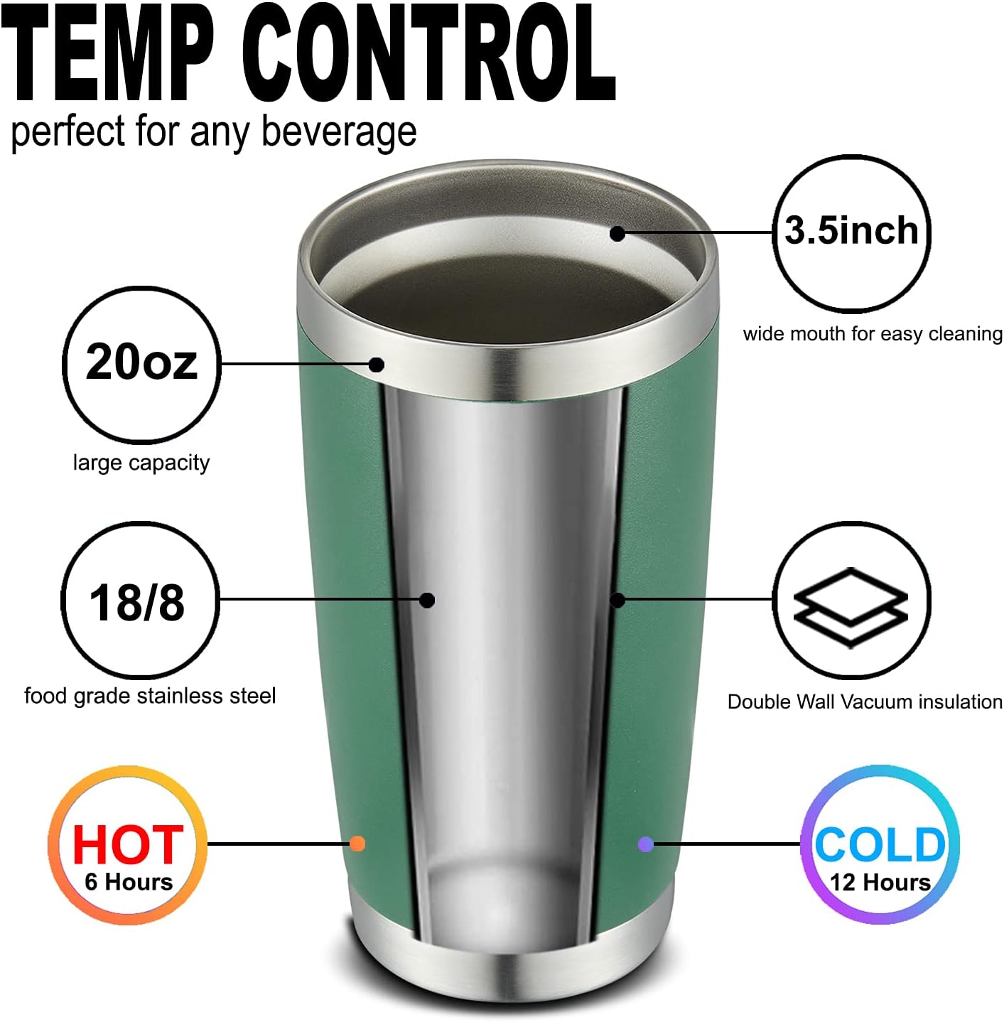 COMOOO 20oz Double Wall Vacuum Insulated Travel Mug, Stainless Steel Tumbler with Lid and Straw Durable Powder Coated Insulated Coffee Cup for Cold & Hot Drinks（Dark Green, 1 Pack）