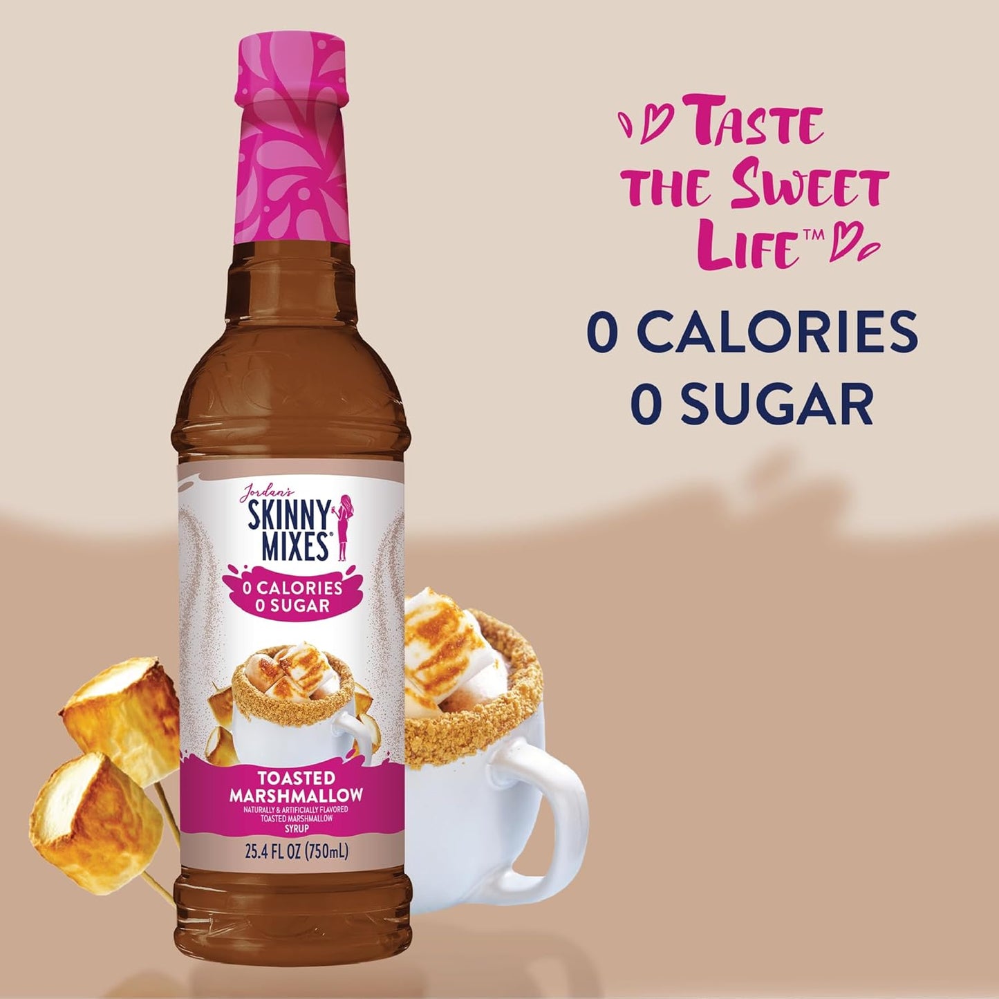 Jordan's Skinny Syrups Sugar Free Coffee Syrup, Toasted Marshmallow Flavor Drink Mix, Zero Calorie Flavoring for Chai Latte, Protein Shake, Food & More, Gluten Free, Keto Friendly, 25.4 Fl Oz, 1 Pack