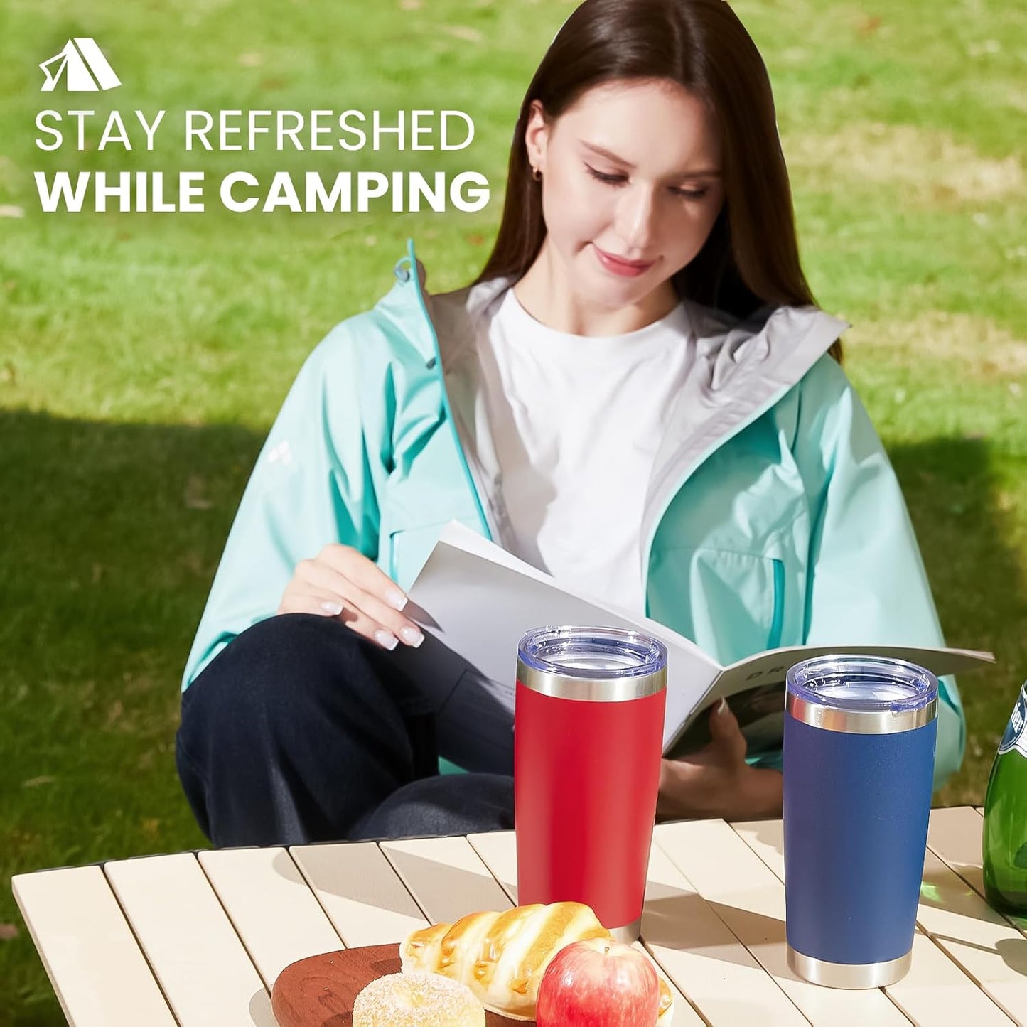 MEWAY 20oz Tumbler Double Wall Vacuum Insulated Travel Mug, Stainless Steel Tumblers with Lid and Straw, Powder Coated Coffee Cups for Cold & Hot Drinks (Red, Set of 1)