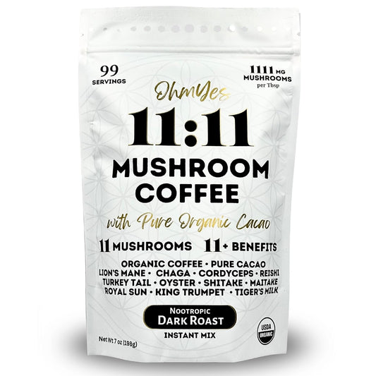 Organic Mushroom Coffee with Cacao – 11x Adaptogenic Mushrooms for Focus, Clarity & Energy – Lion’s Mane, Reishi, Chaga + Nootropic Superfood by OhmYes (7oz) - 99 Servings
