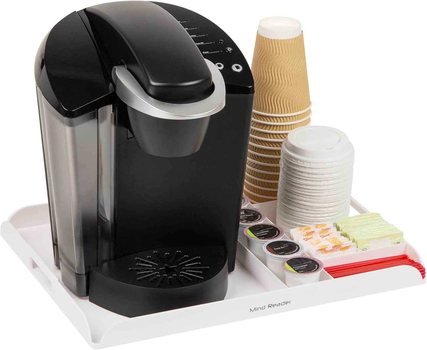 Mind Reader Coffee Station Serving Tray, 7 Pod Capacity Countertop Organizer, Storage, 17.5" L x 13.25" W x 1.25" H, Single, White