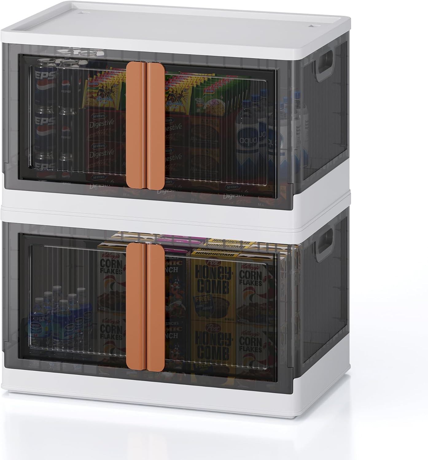 19Gal Collapsible Storage Bins with Lids & Wheels - 2 Pack Stackable with Doors, Heavy-Duty Plastic Containers for Home/Office, White