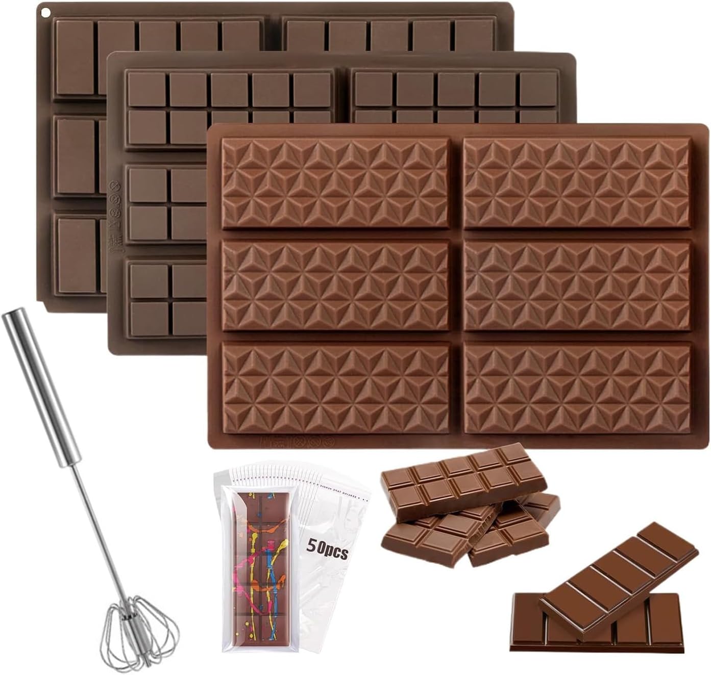 Set of Chocolate Bar Mold, Chocolate Molds Silicone, Food Grade Dubai Chocolate Bar Mold, Candy Molds for Praline Candy (B)