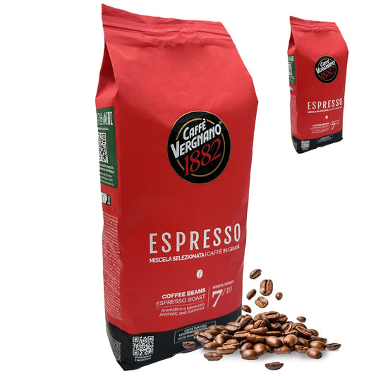 Caffe Vergnano 1882 Espresso Whole Bean Arabica Roast Coffee, 2.2 lb bag - Italian Medium Roast Coffee Beans with notes of Chocolate, Nuts & Caramel, Intensity 7/10-1000g Bag (2 Pack)