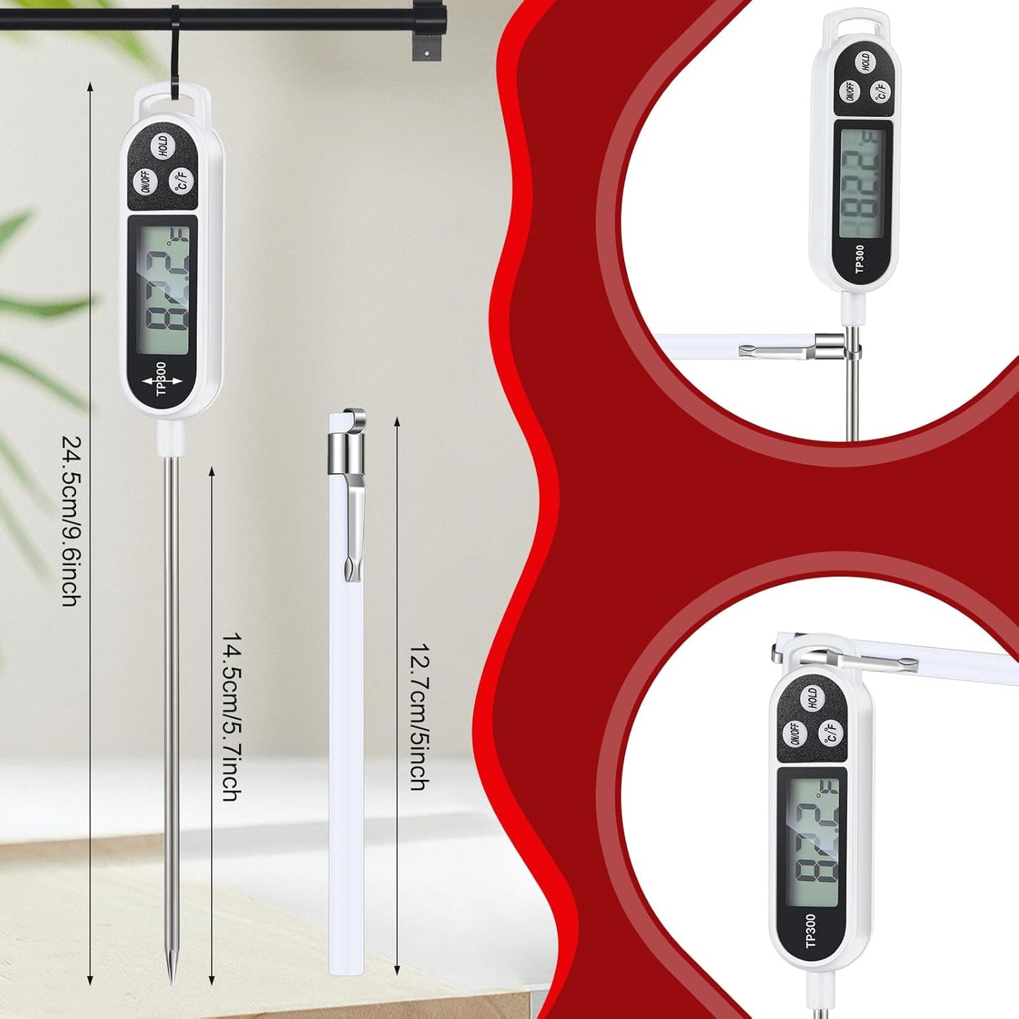 Meat Food Thermometer Food with Probe Water Liquid Instant Read Digital Thermometer Kitchen Cooking Supplies for Cooking BBQ Milk Yogurt(White)