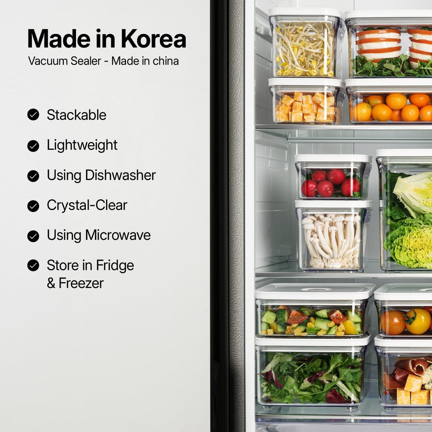 Premium Airtight Food Storage Containers 4-piece/Set, BPA Free, 100% Leak Proof, Keep food fresh up to 5 times longer than non-vacuum storage