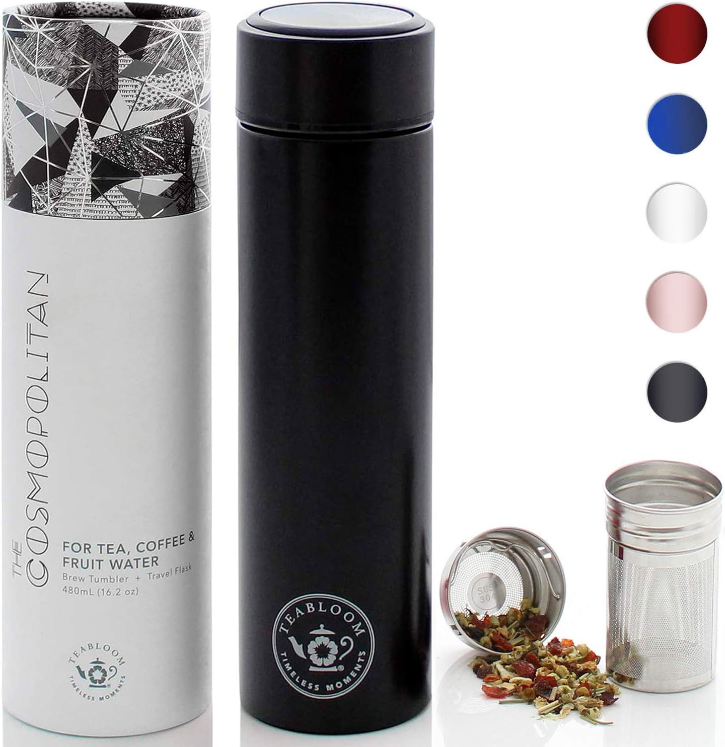 Teabloom - The ORIGINAL All-Brew Travel Tumbler & Thermos | OPRAH’s Favorite | 16oz/480ml Insulated Water Bottle/Tea Flask/Cold Brew Coffee Mug