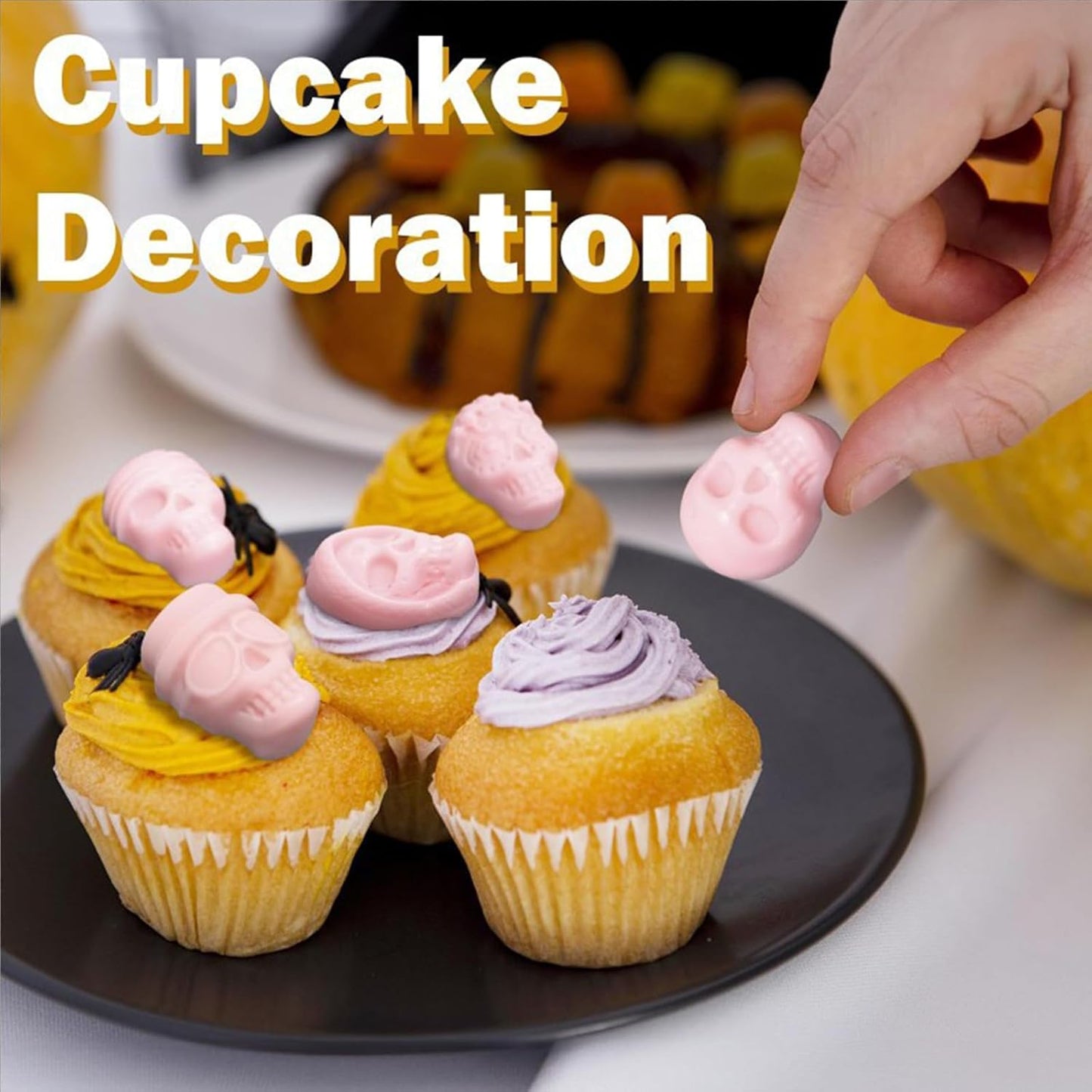 10 Cavity Skull Chocolate Molds,Halloween Silicone Skull Candy Mold for Jelly Crayon Resin, Pack of 2