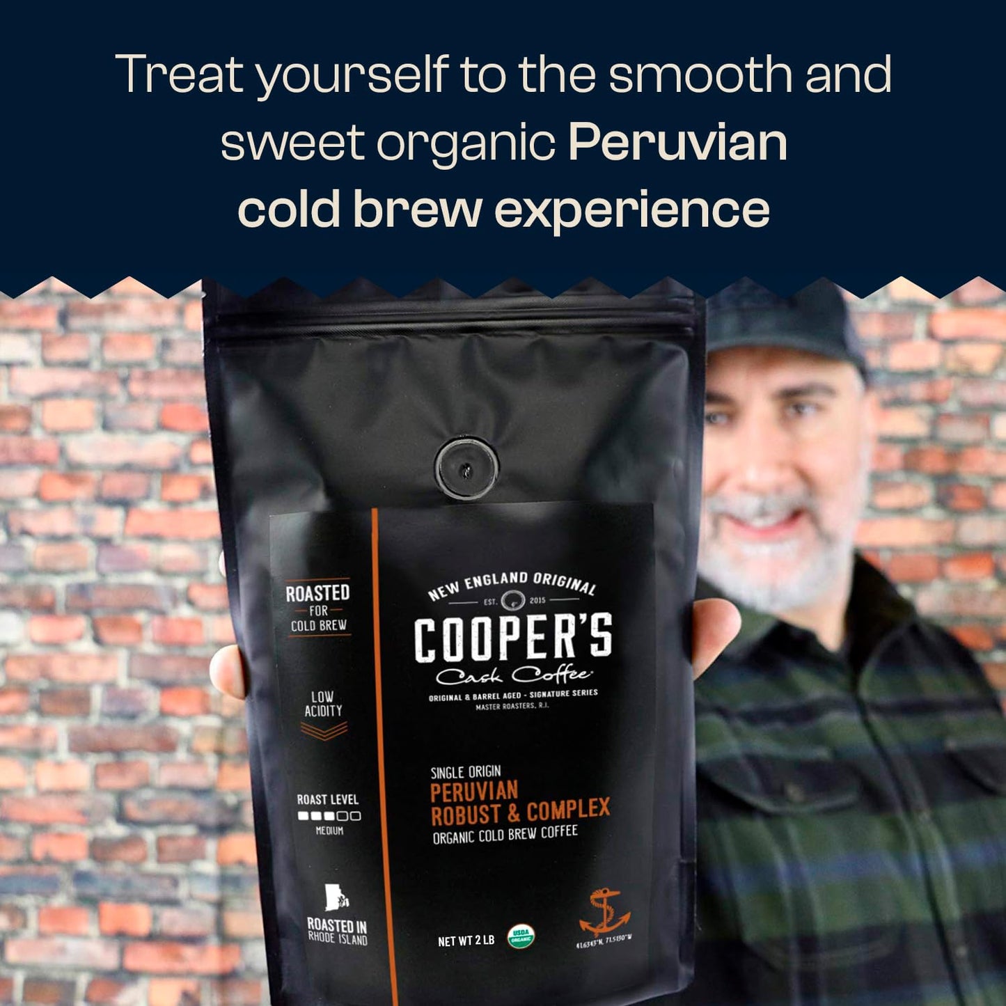 Organic Cold Brew Coffee Peru Reserve Single Origin Peruvian Coarsely Whole Bean - 2 lb. Bag - Medium Roast