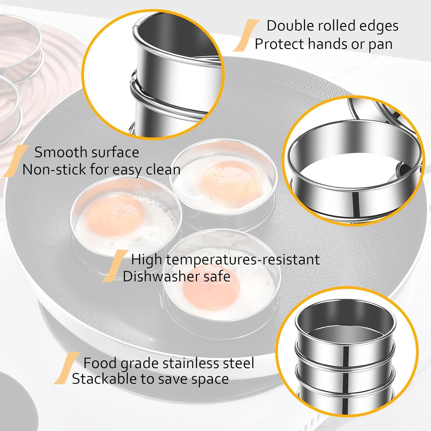 8 Pieces English Muffin Rings Crumpet Rings 3.15 Inch Stainless Steel Double Rolled Tart Ring Nonstick Metal Round Ring Mold for Kitchen Cooking Baking