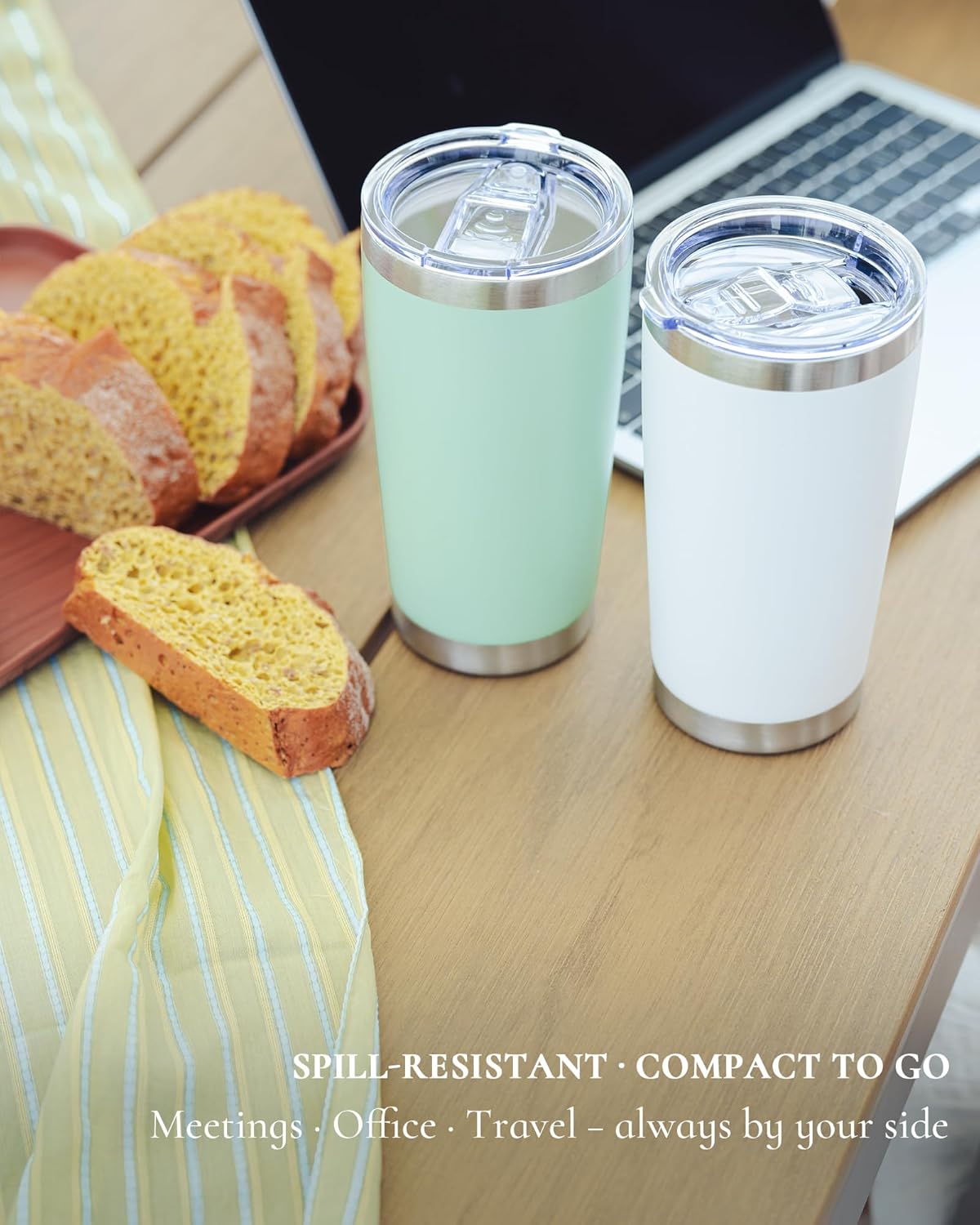 Travel Coffee Tumbler 20oz, 1 Pack Leakproof Travel Coffee Mug with Lid and Straw, Stainless Steel Double Wall Vacuum Insulated Tumbler for Hot/Iced Drinks (Textured Matte, White)