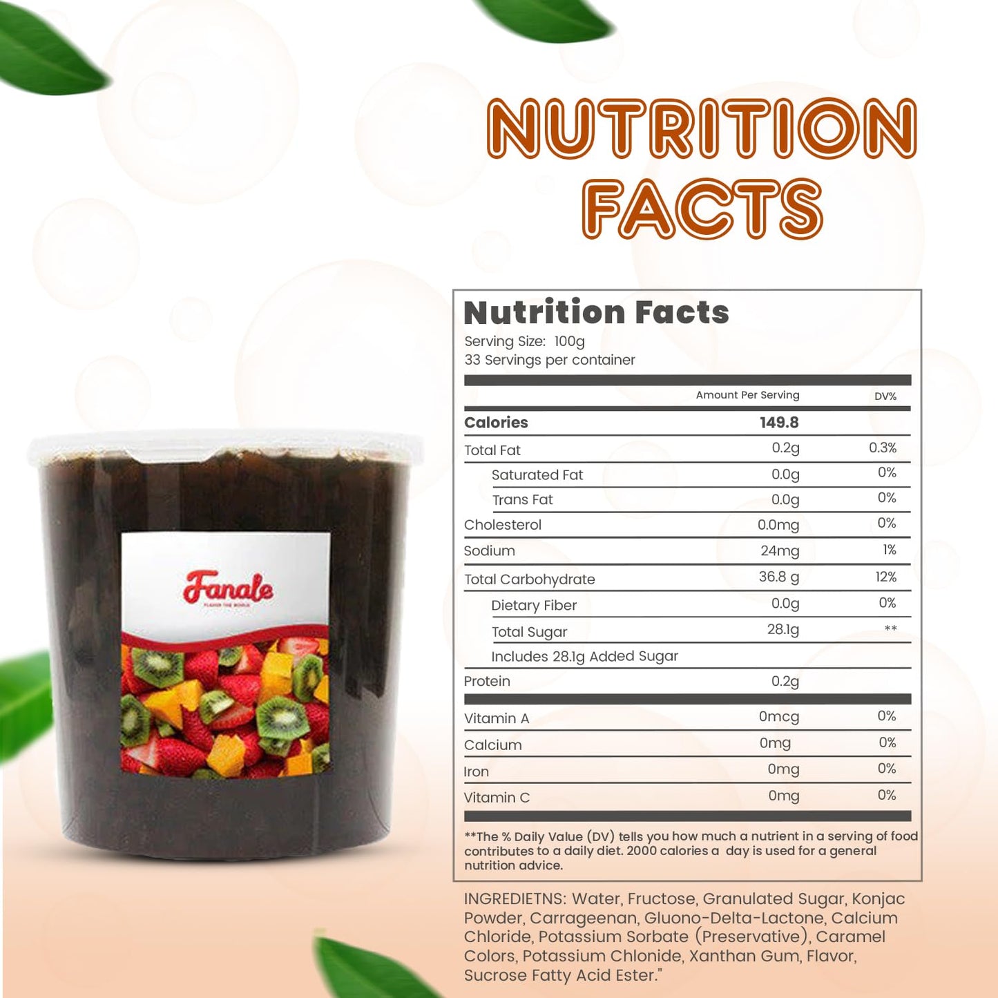 Fanale Coconut Jelly Topping nata de coco for Boba Tea | Ice Cream | Yogurt | Smoothie | Milk Tea | Desserts (Coffee, 7.26 lb) JEL011