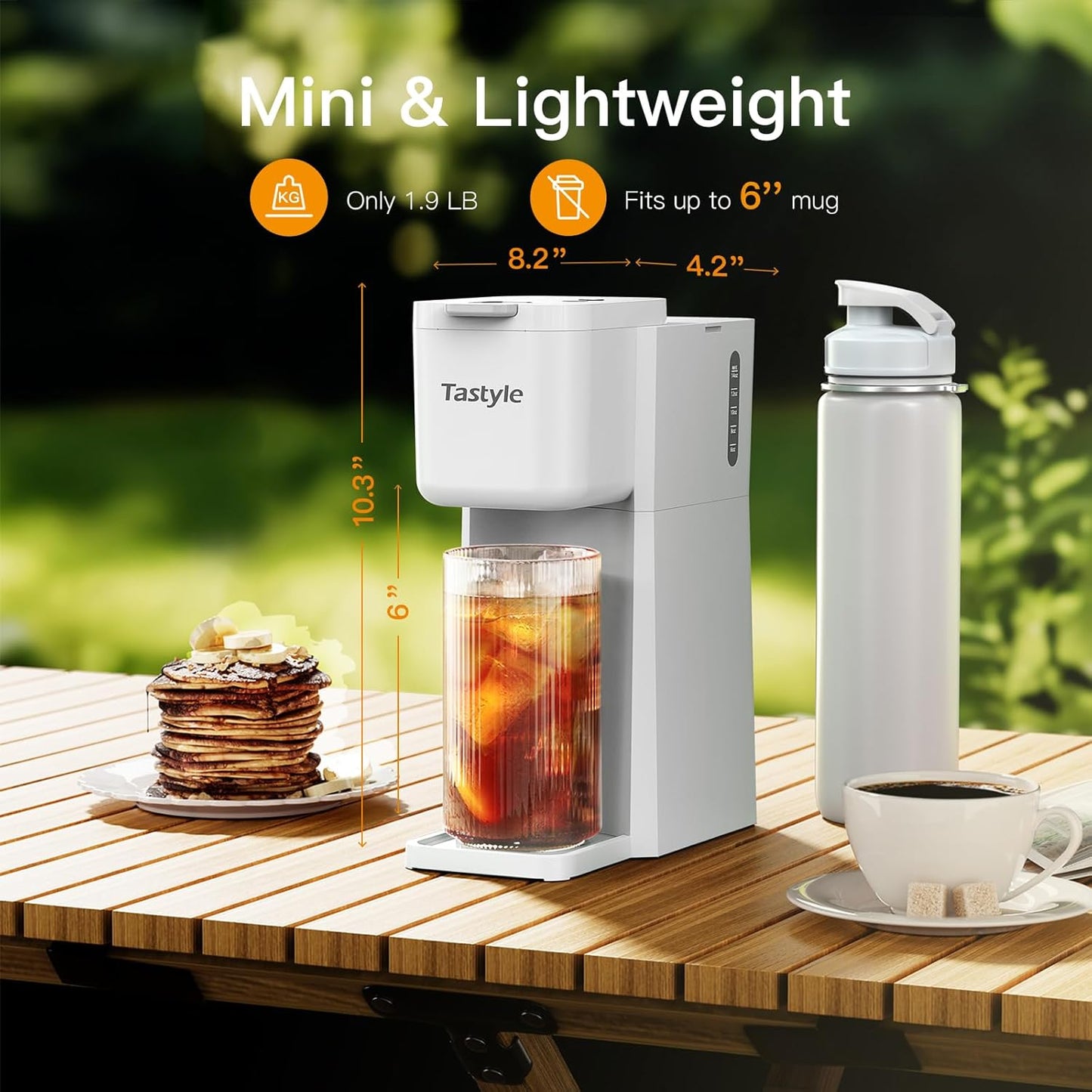 Mini Hot and Iced Coffee Maker Single Serve, for K Cup and Ground, 6 to 14 Oz Brew Sizes, with Recipe Book, for Home, Travel, RV, Office and Dorm, Pearl White