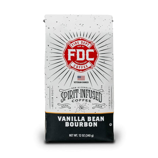 Fire Department Coffee - Vanilla Bourbon Coffee - Gives Back to Firefighters - Vanilla Bean Bourbon Infused - Ground Medium Roast - Non-Alcoholic - Roasted in the USA - Veteran Owned - 12 oz