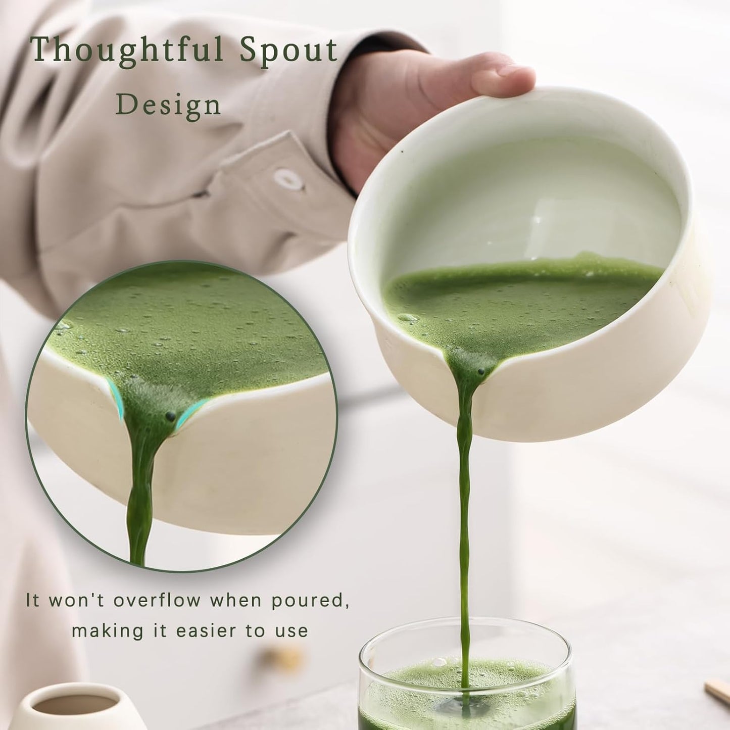 Matcha Set, Japanese Tea Set Includes Matcha Bowl with Spout, Matcha Whisk Holder (chasen), Bamboo Matcha Whisk and Bamboo Scoop, Ceramic Matcha Kit for Tea Lovers