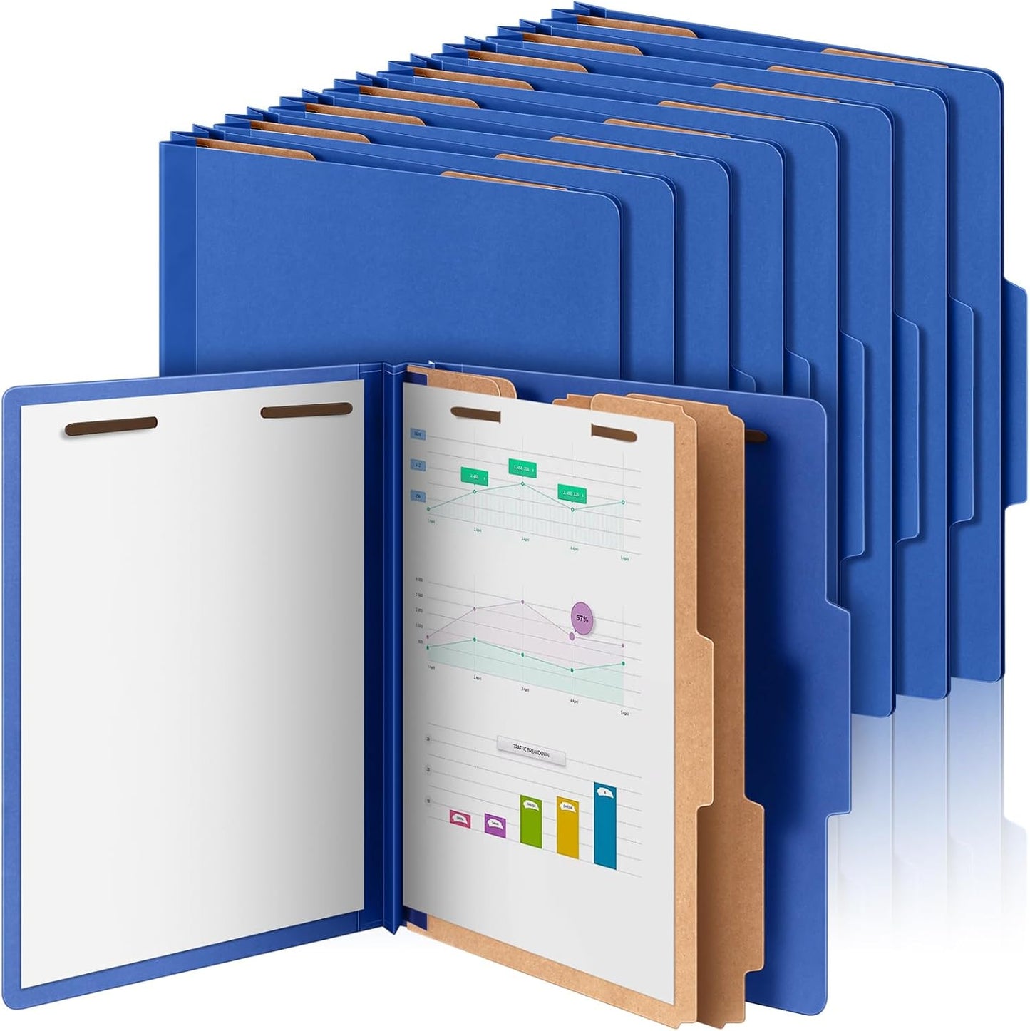 12 Pcs Classification Folders Letter Size Bulk - 2 Dividers Pressboard File Folder with 3.5 Inch Expansion, 2 Prongs Fastener, Heavy Duty Office File Organizer for Teacher Medical (Dark Blue)