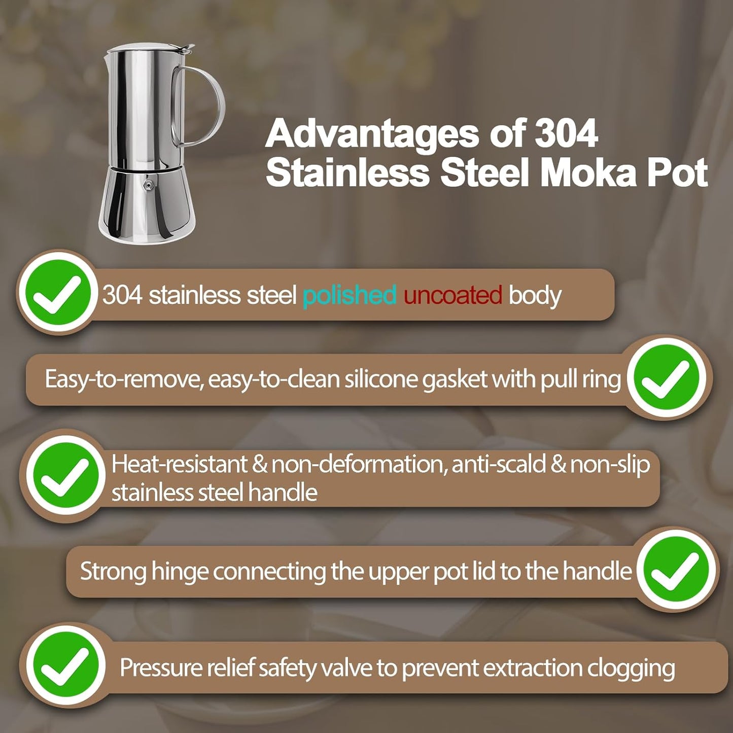 Uncoated 12 Cup Moka Pot 304 Thickened Stainless Steel Coffee Maker Stovetop Espresso Coffeemaker Italian Classic Style Brewing Greca Cafe Mocha Machine for Cafeteras Camping Travel Home 600ml 20oz