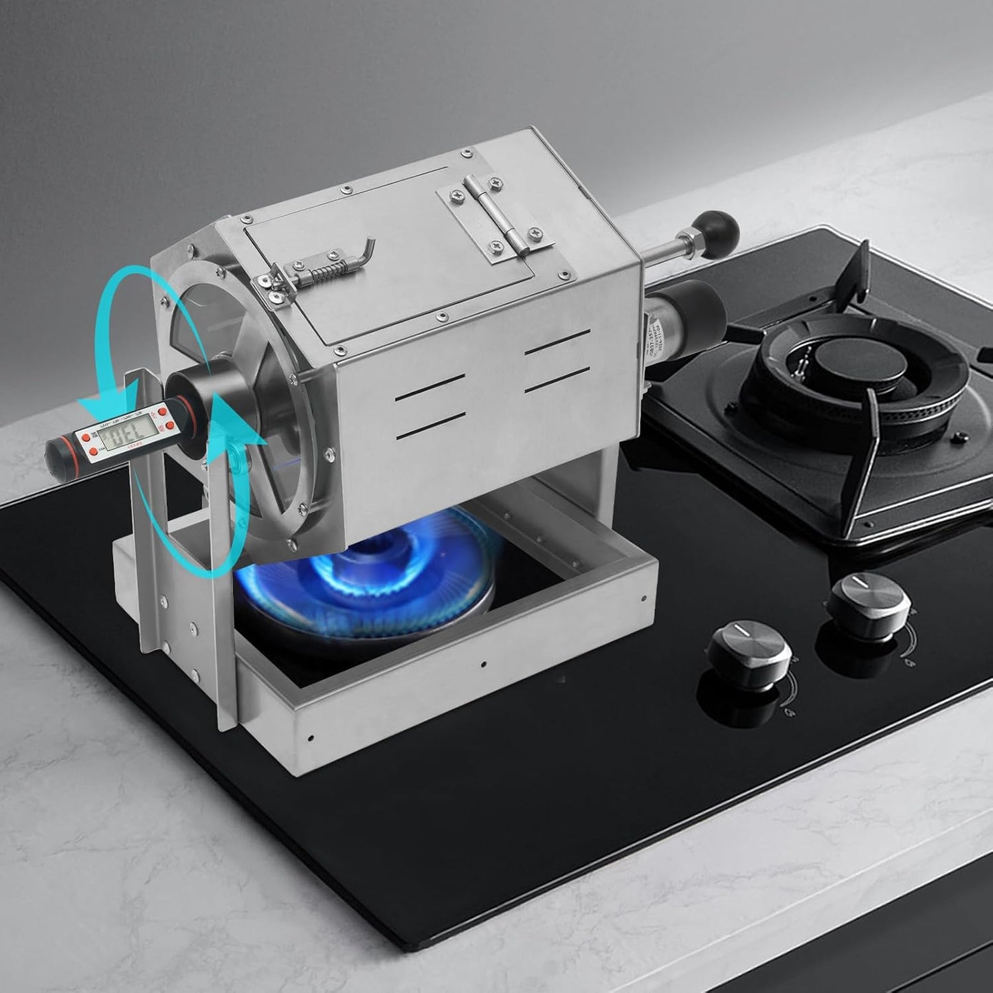 0.66-2.65lb Automatic Coffee Roaster Coffee Bean Roasting Machine Commercial Coffee Gas Roaster with Thermometer & Speed Controller Drum Type Gas Burner Require