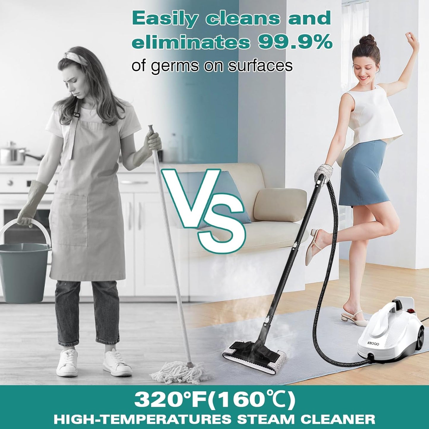 Steam Cleaner, Steamer with 23 Accessories, Powerful Multipurpose Portable Steamer for Cleaning to Remove Grime, Grease, for Multi-Purpose and Multi-Surface Floors, 16.4ft Power Cord