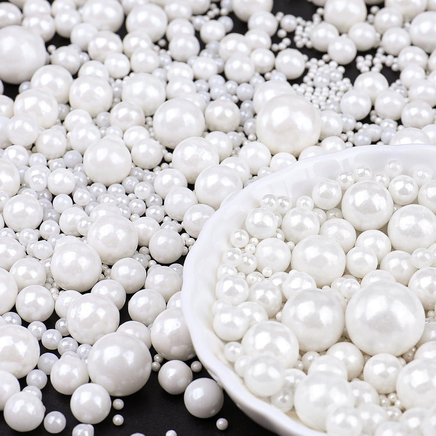 White Pearl Sprinkles for Cake Decorating, 6 Sizes Mix 4.6 oz Edible Pearl Sugar Sprinkles for Cupcake Cookies Ice Cream Donuts Baking Topping