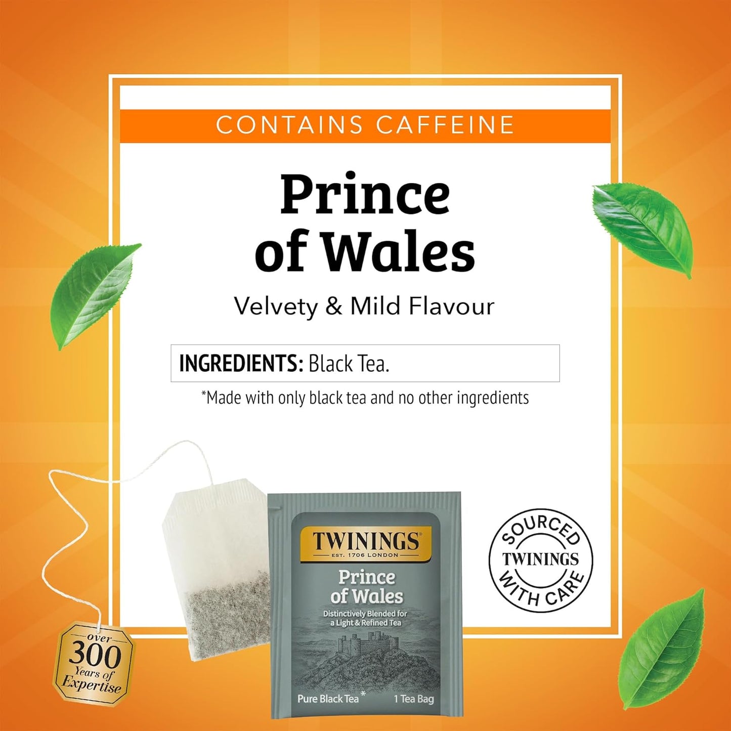 Twinings Prince of Wales Black Tea Individually Wrapped Bags, 20 Count (Pack of 6), Velvety Smooth & Mild, Caffeinated, Enjoy Hot or Iced, 120 Teabags