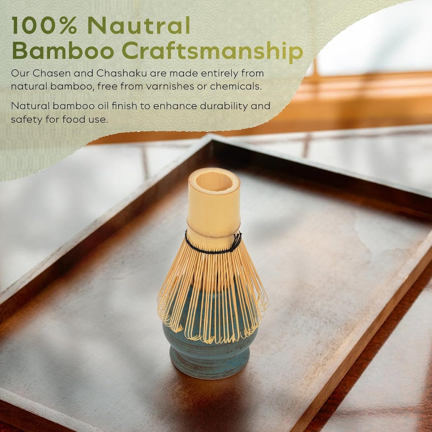 Japanese Matcha Set | Matcha Bowl with Spout | Whisk & Holder | Bamboo Scoop & Stainless Sifter | 5-Piece Traditional Matcha Kit | Designed in Japan |「Rustic Teal」