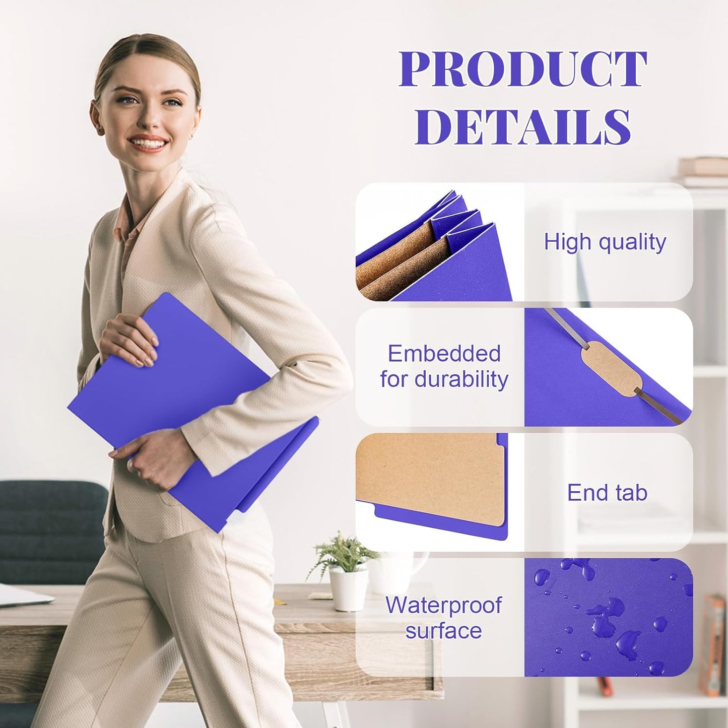 24 Pcs Classification Folders Letter Size, Back to School Supply for Teacher, Student, 2 Dividers Pressboard File Folder Bulk with Fasteners, 3.5 Inch Expanding File Organizer(Purple)