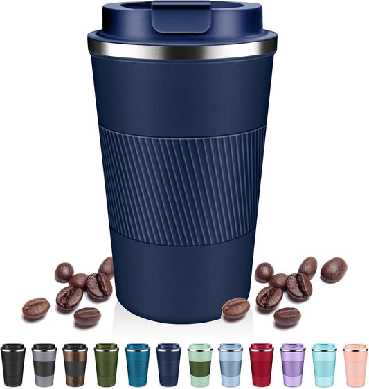 Insulated Coffee Tumblers with Flip Lid 12oz / 17oz, Stainless Steel Travel Coffee Mug Leak Proof, Vacuum Insulated Coffee Mug Reusable Cup, Keeps Cold and Hot for Coffee Tea