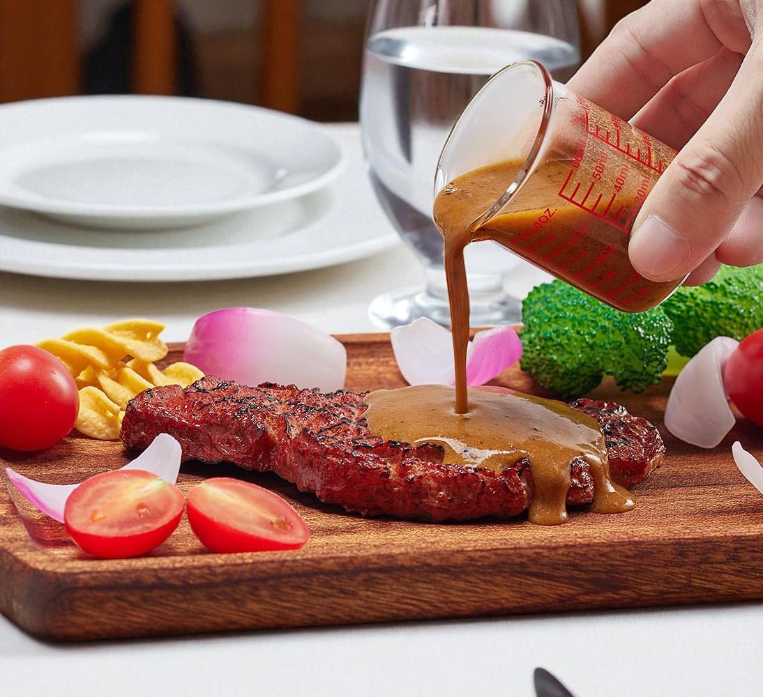 High Borosilicate Glass Measuring Cup-V-Shaped Spout，Glass Measuring Beaker for Kitchen or Restaurant, Easy to Read, 60 ML (2 Oz)-Pack of 2