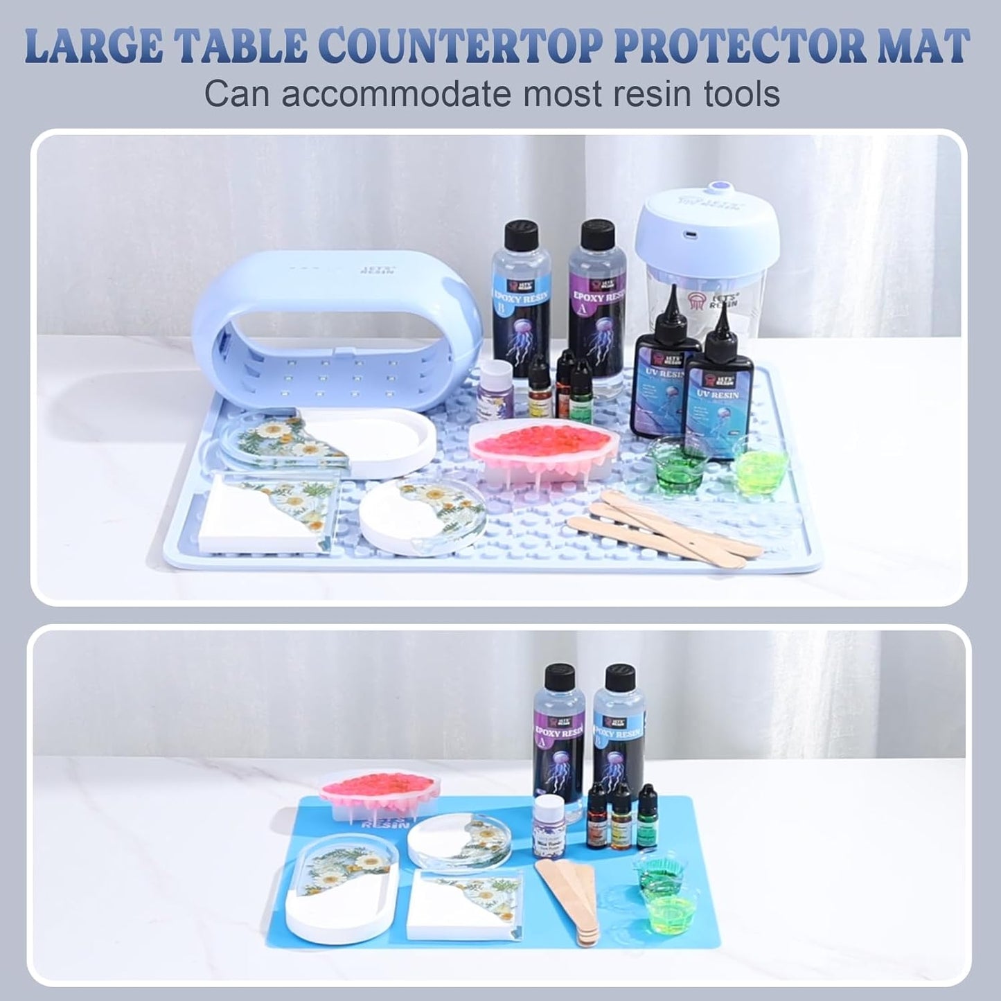 LET'S RESIN Premium Resin Collector Mat, 20" x 14"Large Easy Clean Silicone Mat for Crafts, Epoxy Resin,Placemat(Blue)