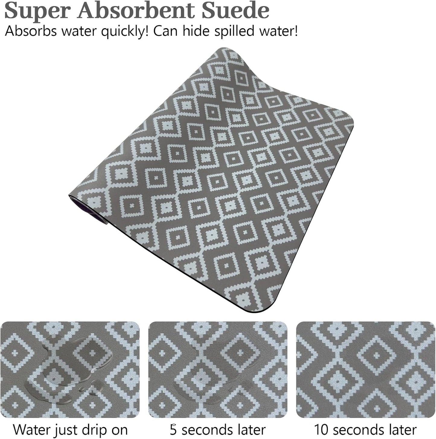 Bloss Dish Drying Mat, 12"x19" Absorbent Coffee Bar Mat with Waterproof Rubber Back, Fit Under Coffee Maker Machine/Kitchen Counter(Gray-White Plaid)