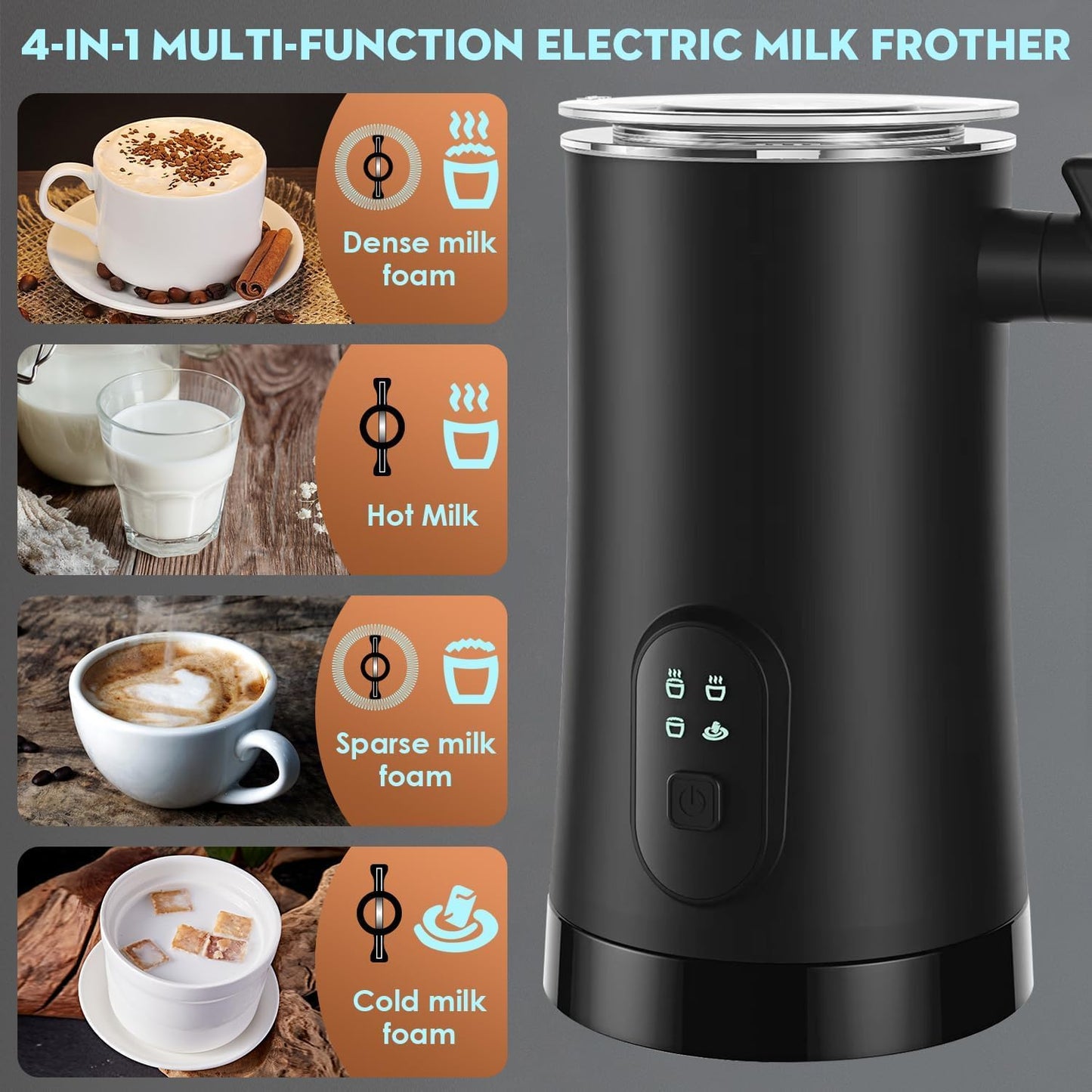 Electric Milk Frother, 4 in 1 Milk Steamer,11.8oz/350ml Automatic Warm and Cold Foam Maker for Coffee,Latte, Cappuccino, Macchiato, Hot Chocolate