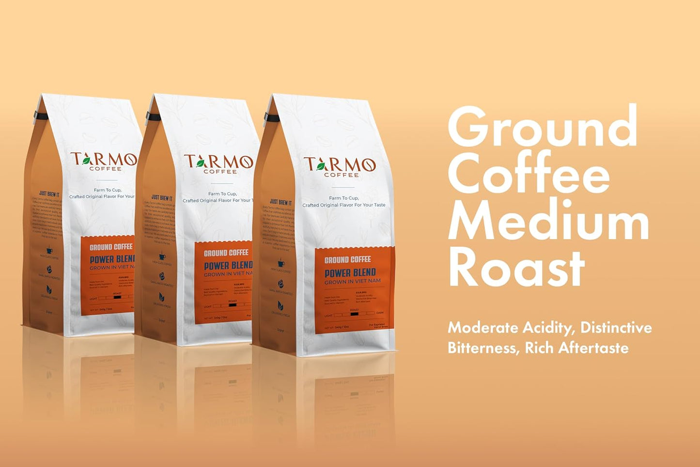 TARMO - POWER BLEND | Low Acid Ground Coffee | Specialty Vietnamese Coffee | Premium Arabica & Robusta Blend, Medium Roast Coffee, 12 Oz Bag