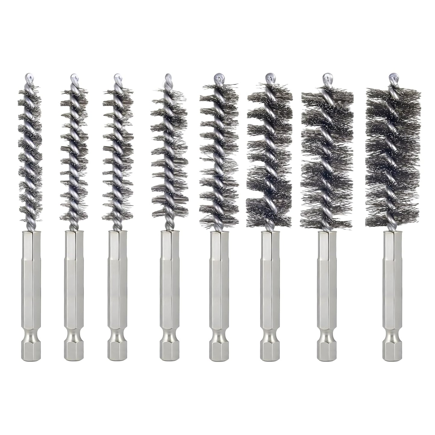 Bore Brush for Drill – 8pcs Stainless Steel Wire Tube Brush in Different Sizes, Twisted Wire Cleaning Brush with 1/4" Hex Shank, bore Brush Copper Pipe Cleaner for Power Drill & Tube Cleaning